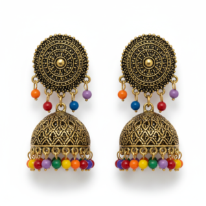 antique gold jhumka earrings ultra realistic pair.png