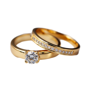 engagement gold rings with gemstone on a transparent background showcasing love and commitment in a romantic setting couple engagement gold ring transparent background free png (2)