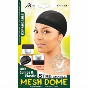 Stretchable Mesh Dome Cap with & Elastic Black #MY002BLK