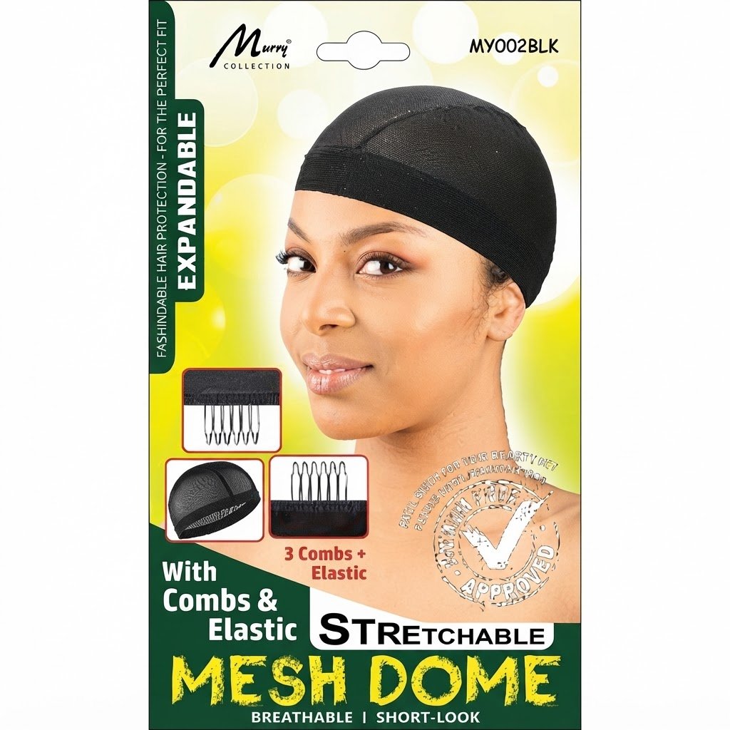 Stretchable Mesh Dome Cap with & Elastic Black #MY002BLK