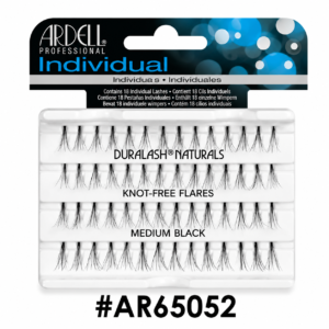 Ardell Professional Individual DuraLash Naturals Knot-Free Flares Medium Black lash clusters (#AR65052) packaging on a pure white background