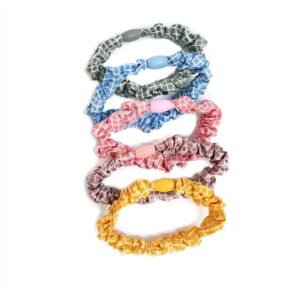 Multi Colour Printed Scrunchies with Oval Bead 5Pcs #TP205