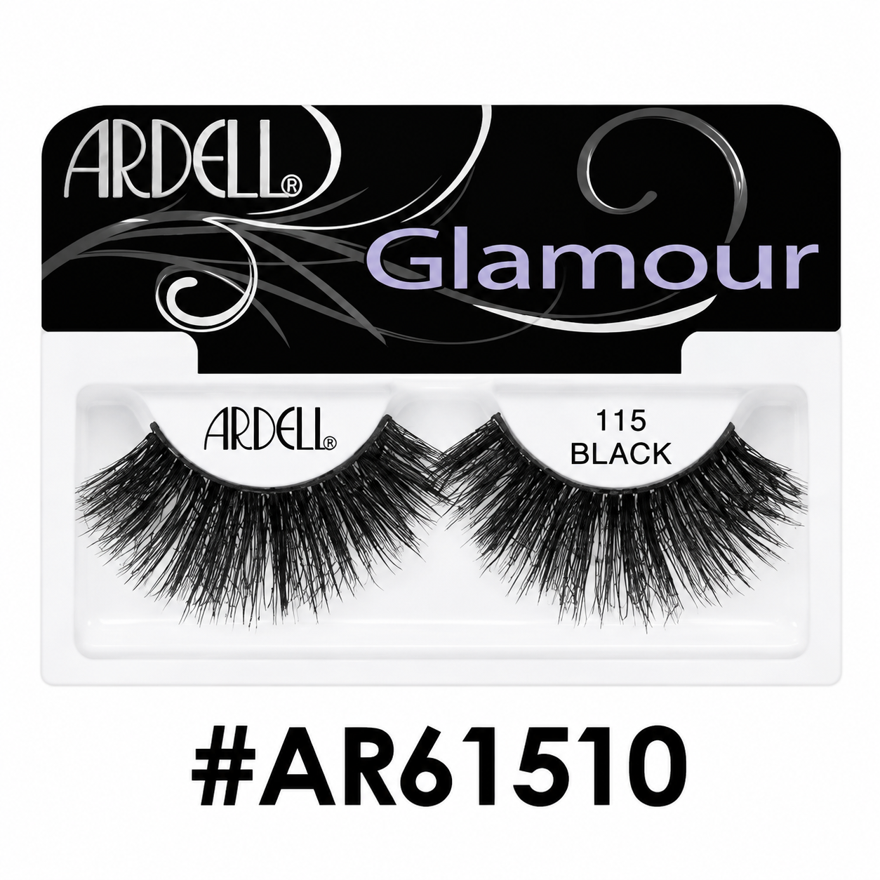 Ardell Glamour 115 Black false eyelashes (#AR61510) packaging on a pure white background