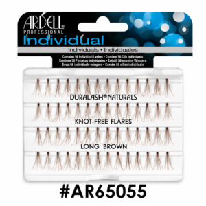 Ardell Professional Individual DuraLash Naturals Knot-Free Flares Long Brown lash clusters (#AR65055) packaging on a pure white background