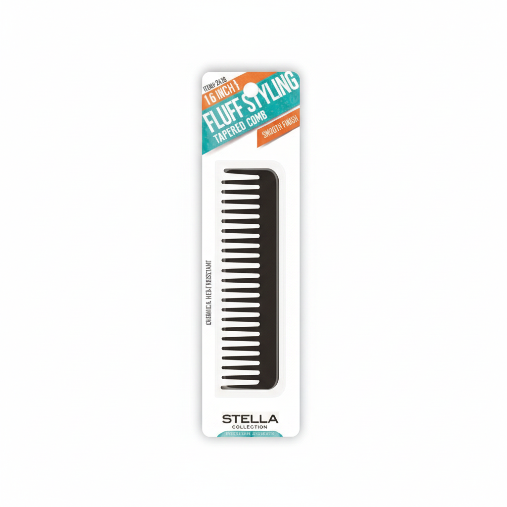 Stella, 6″ Fluff Styling Tapered Comb Black #2436