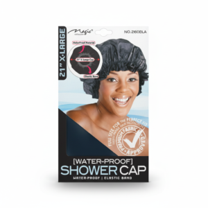 Shower Cap Black Waterproof X-Large - Elastic Band #2160BLA