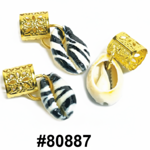 Gold Filigree Dread Beads with Zebra & Cowrie Shell #80887