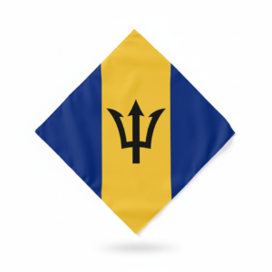 Barbados Flag with Black Trident Symbol on Blue and Gold Background
