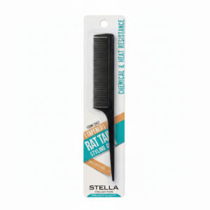 Stella Black Rat Tail Comb in Retail Packaging โ Fine-Tooth Styling Comb