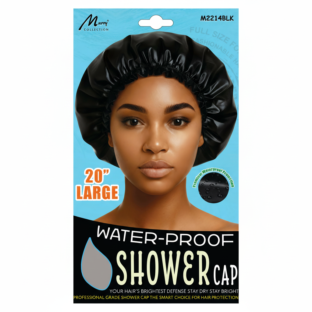 Waterproof Shower Cap Black - 20 Inch Large #M2214BLK