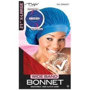 Magic X.Large Bonnet in blue with wide elastic band for hair protection