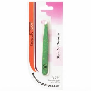 Beauty Icon Slant Cut Tweezers in Green for precision grooming