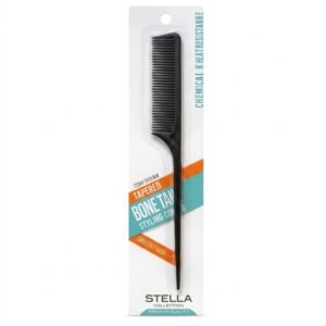 Stella Tapered Bone Tail Styling Comb in Black for precision hair styling