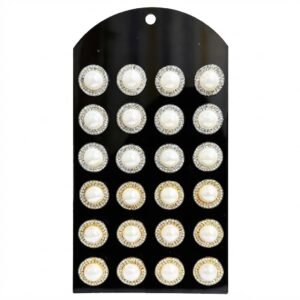 Elegant round earring display featuring white stones for showcasing earrings.