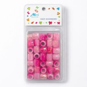 Dark pink hair beads with gold pattern for styling and decoration