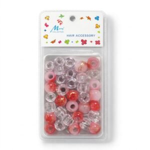 Vibrant red hair beads with gold pattern in a pack
