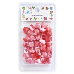 Heart-shaped lite red hair beads in a pack