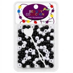 Round black and white hair beads for styling and accessories