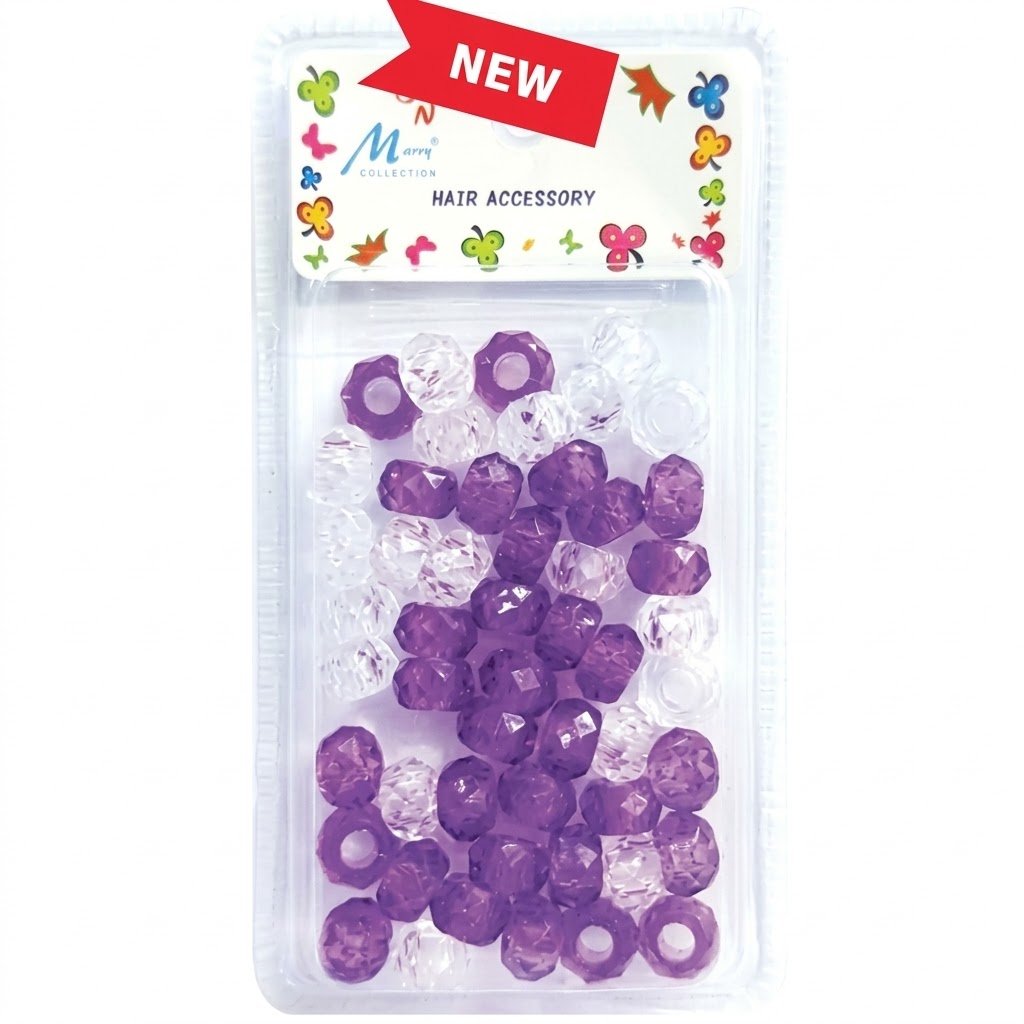 Large Shiny Diamond Beads in Purple and Clear Mix for hair styling