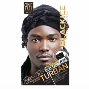 Pre-Tied SILKY SATIN Turban in black suitable for men and women