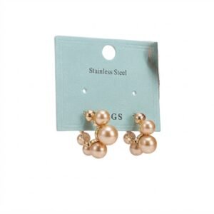 Gold Pearl Cluster Hoop Earrings made of stainless steel