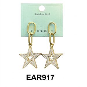 Gold star earrings with crystal accents for women