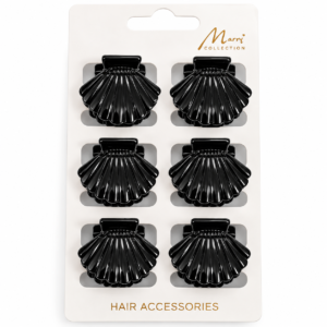 Small black hair clip in sea shell shape, pack of six