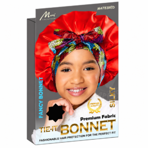 Kids Fancy Printed Tie Bonnet in red for hair protection