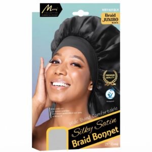 Murry Silky Satin Braid Bonnet Jumbo Size Black for hair protection