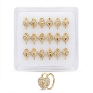 Glamorous heart-shaped Nose Ring Lock n Key in gold with sparkling details.