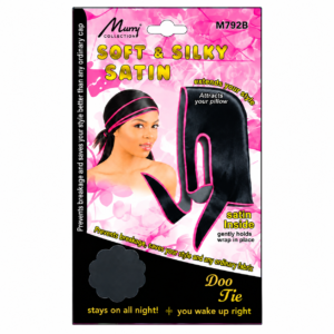 Hair Protection Black Soft & Silky Satin Doo Tie Nighttime #M792B