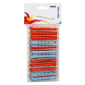 Perm Rods Set Mixed Orange and Blue Cold Wave Curlers with Elastic Bands #RO66