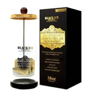 Black Ice Disinfectant Jar with Gold Lid and Beech Wood Handle
