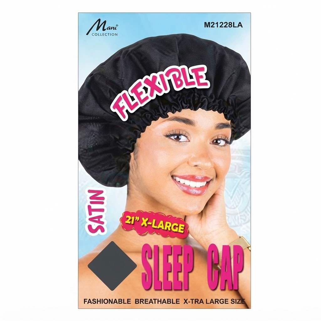 Murry Collection satin sleep cap in black, XL size for women