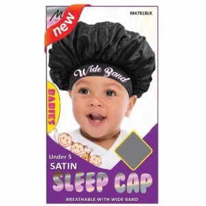 Children's black satin sleep cap with elastic band