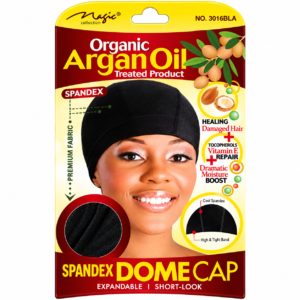 Spandex Dome Cap Black Organic Argan Oil Treated #3016BLA